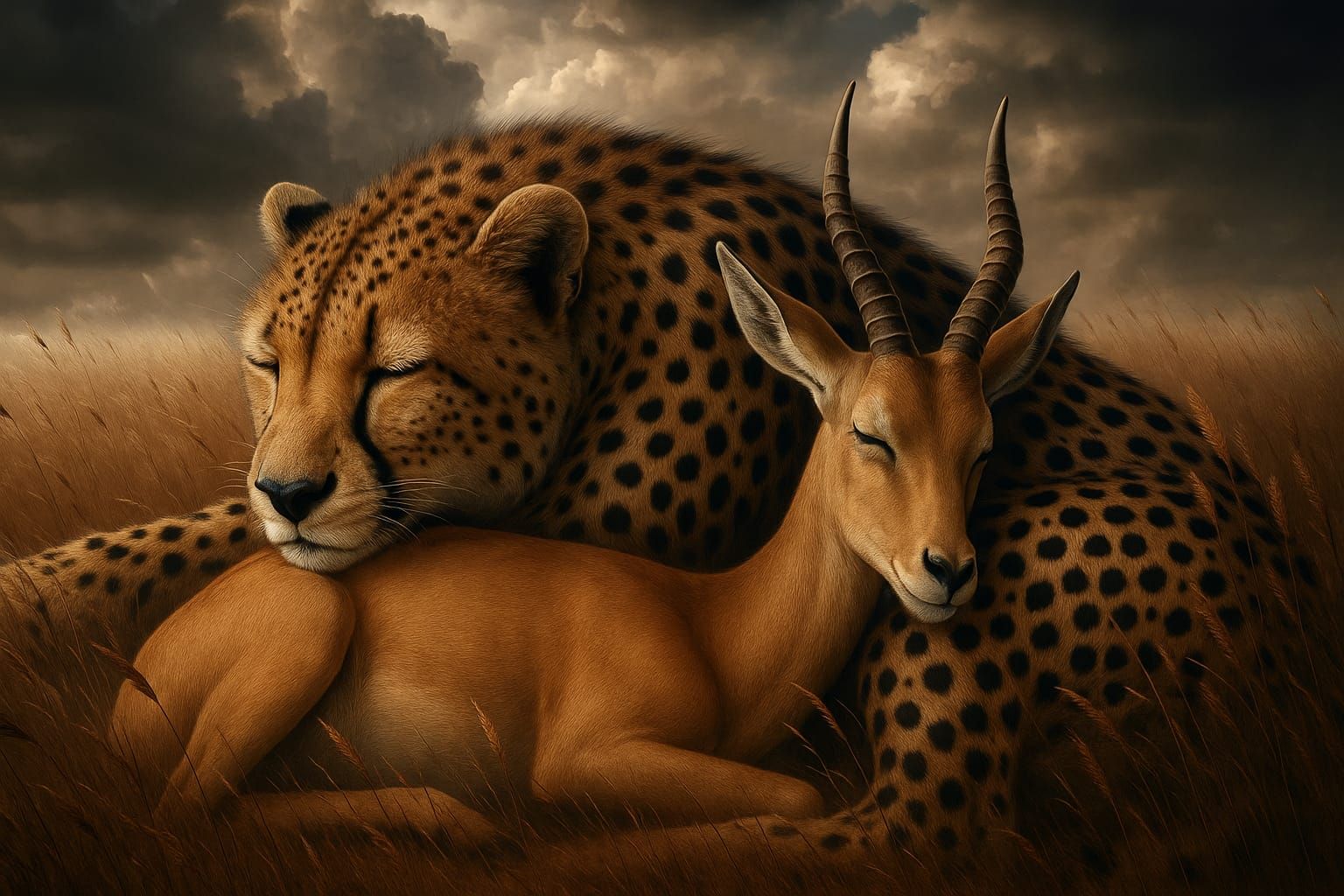 Cheetah & Gazelle Napping Together