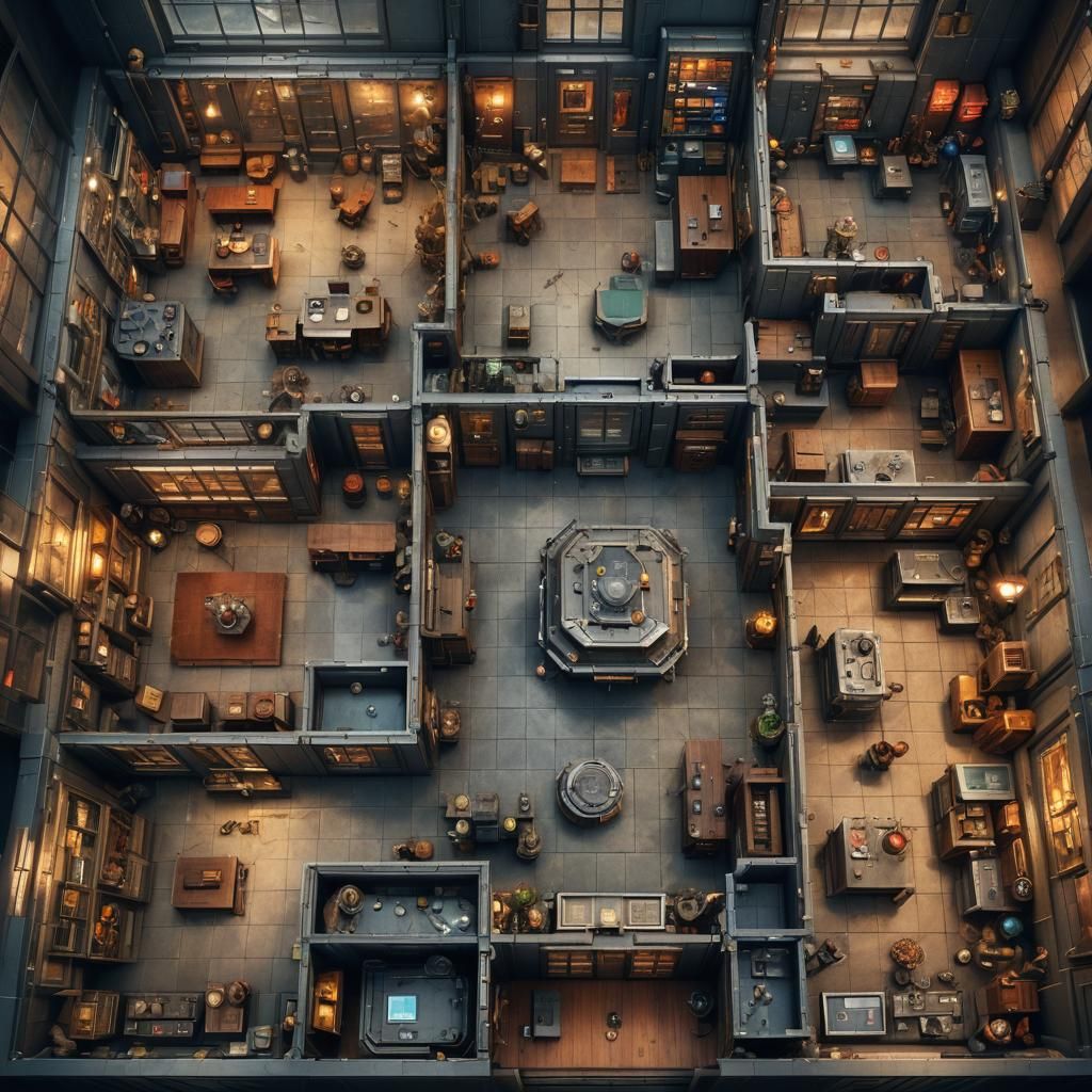 A top down aerial map of D&D style shop