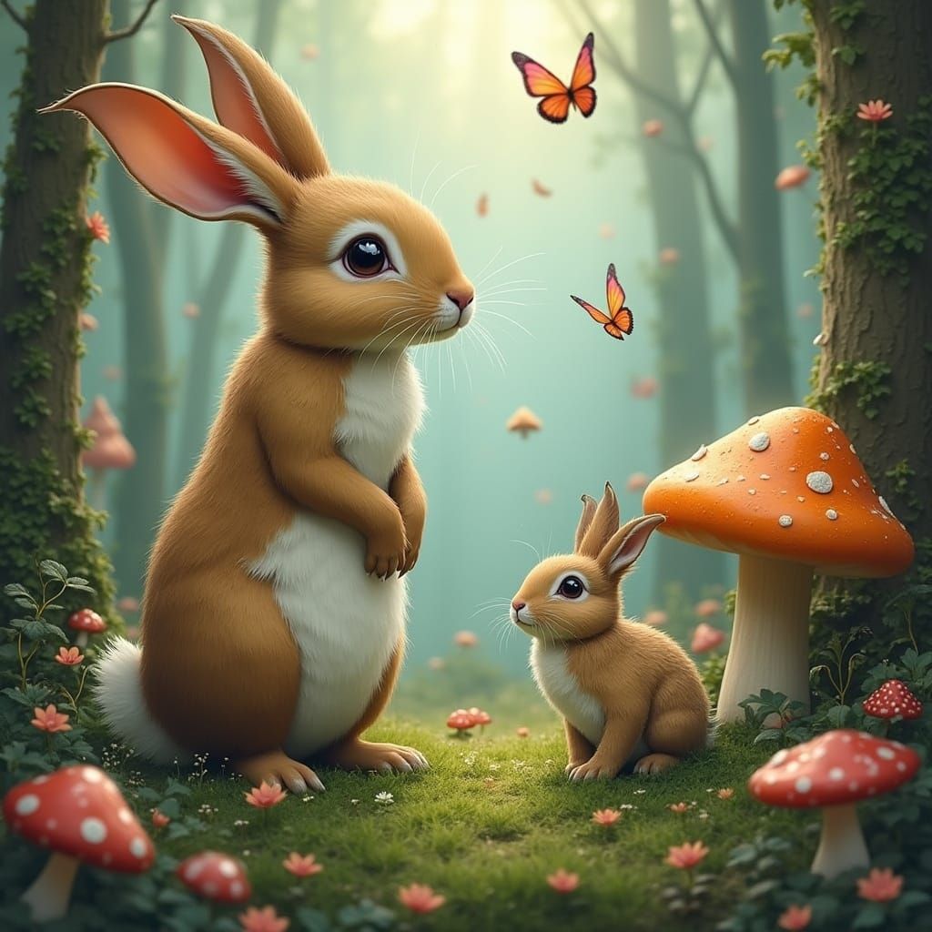 Whimsical Forest Scene with Rabbits, Fairies, and ... - AI Art