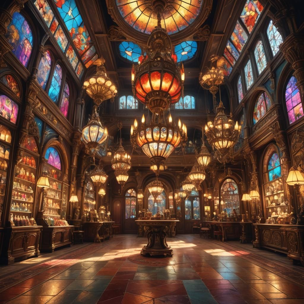 Luxurious Fantasy Shop Interior in Oil Painting Style