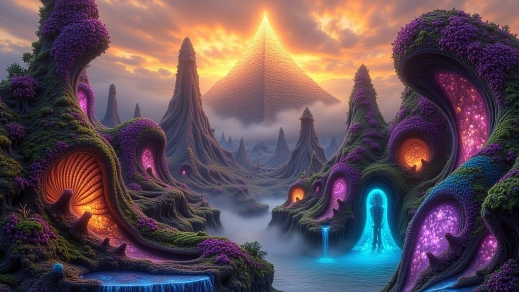 Fractal Canopy - Mystical Pyramid Shines in Ethereal Jungle