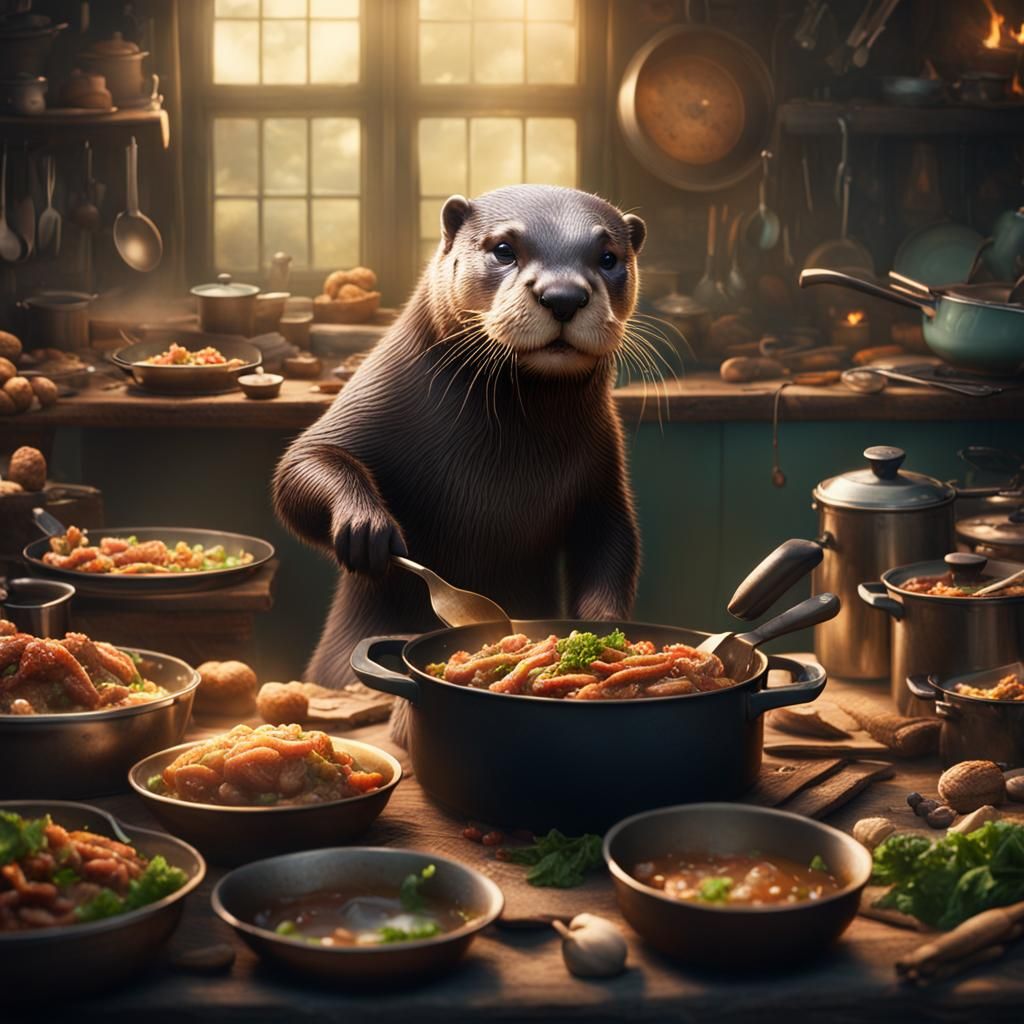 a otter cooking food - AI Generated Artwork - NightCafe Creator