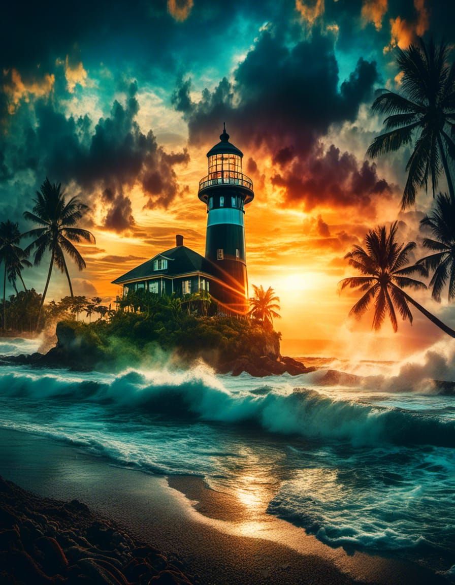 <lora:DualXp:1.0> Double exposure photo capturing a paradise of romance, colossal glass transparency framing a strange sun above a lighthous...