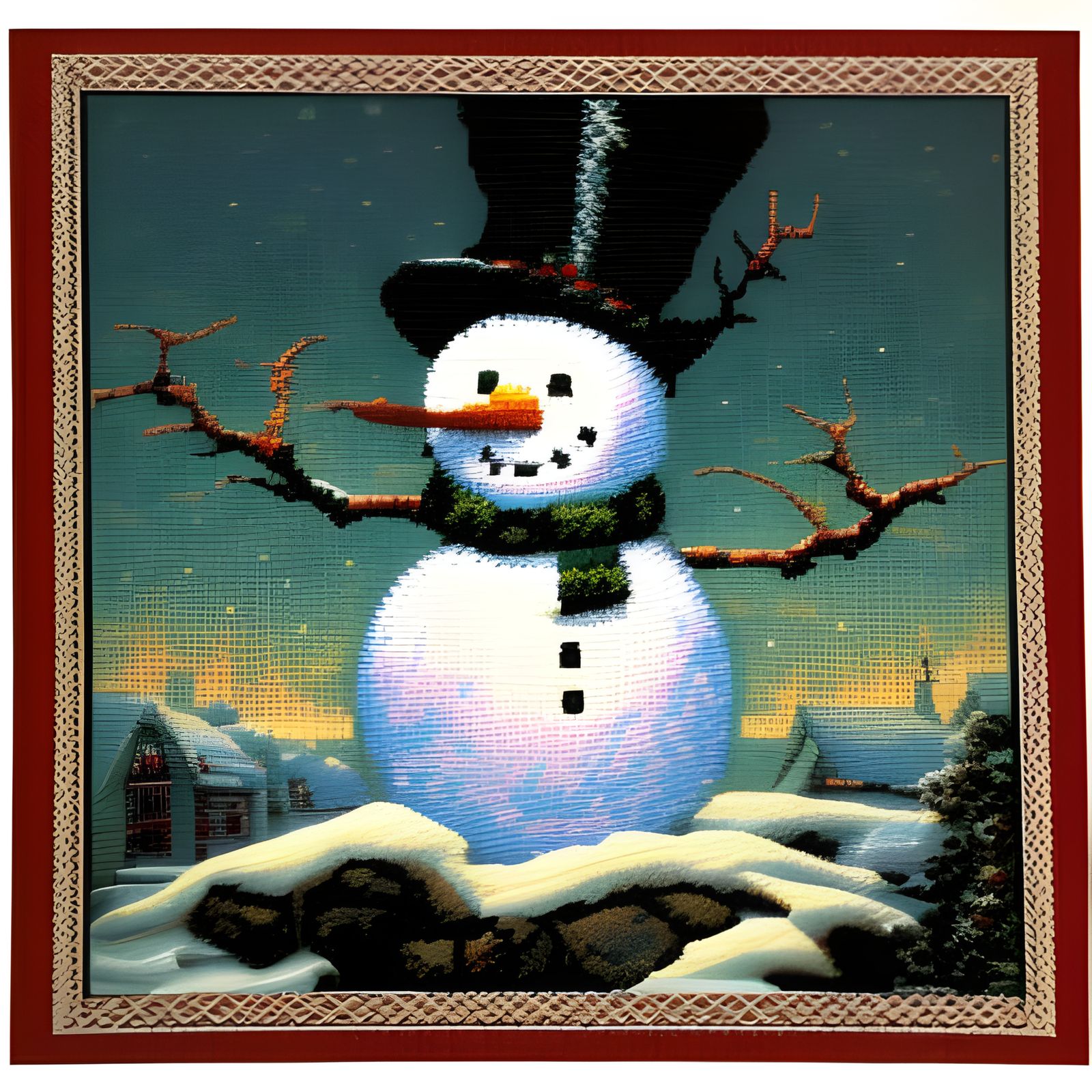 Framed Needlepoint Snowman AI Generated Artwork NightCafe Creator