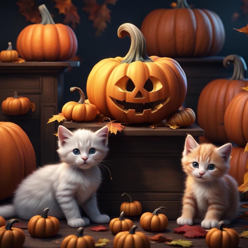 Sweet baby kitties and pumpkins - AI Generated Artwork - NightCafe Creator