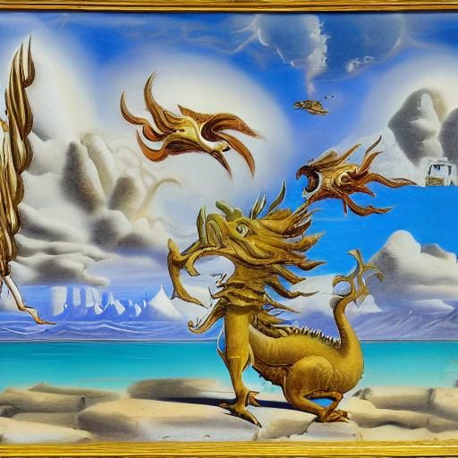 Fiery Phoenix and Dragon in Surrealist Style