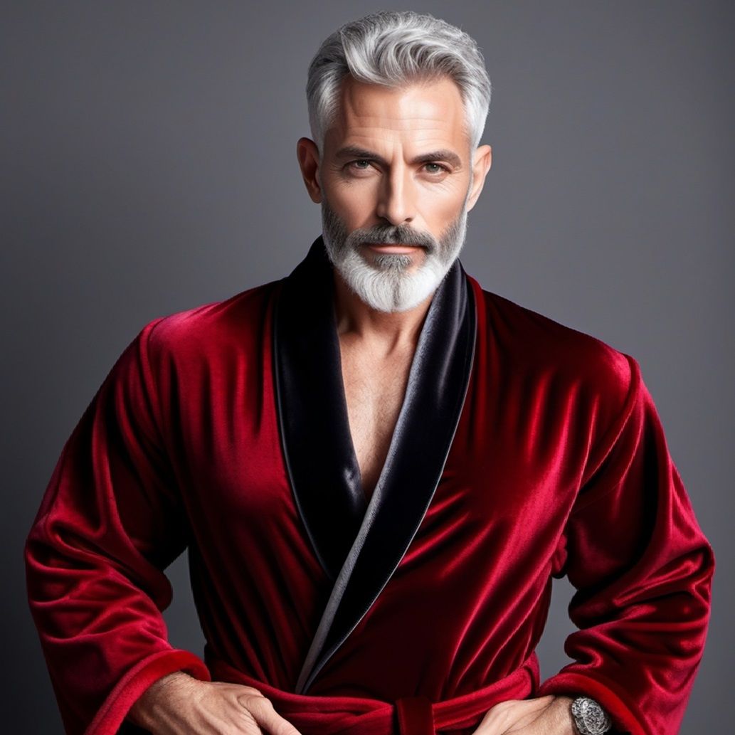 A handsome daddy with   silver grey hair and beard