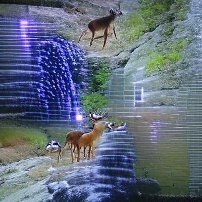 Hd waterfall and deer drinking
