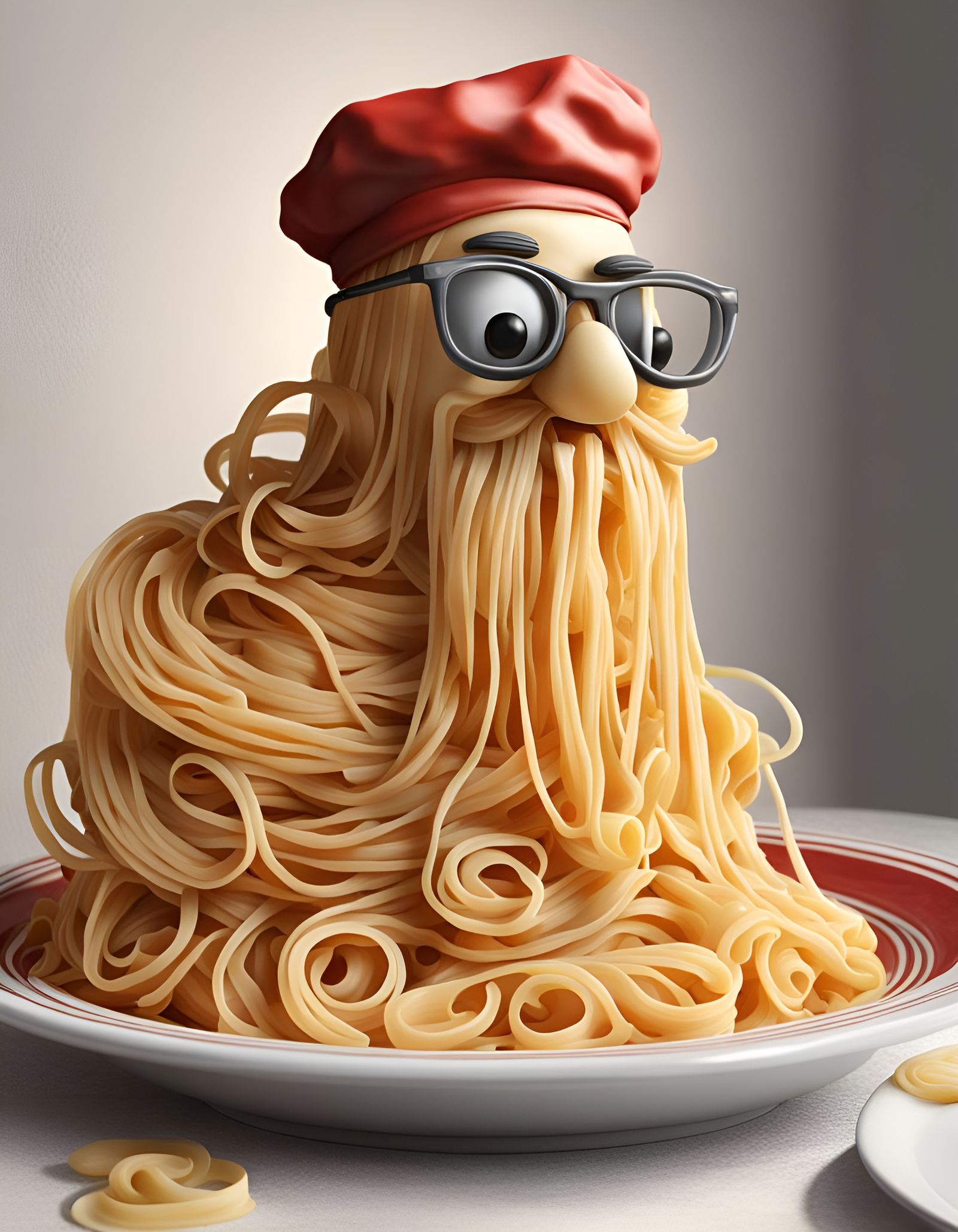 Photorealistic un personaggio di Spaghetti che cucina la pas...
