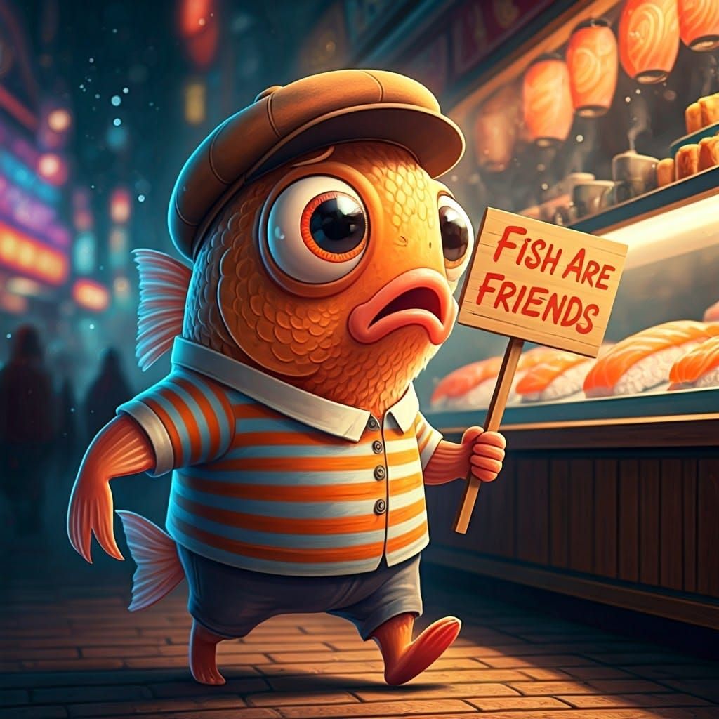 A concerned Charlie searches the fish market for his missing...
