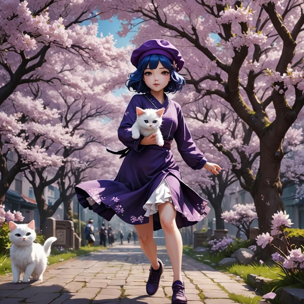 아기 고양이와 귀여운 애니메이션 소녀!