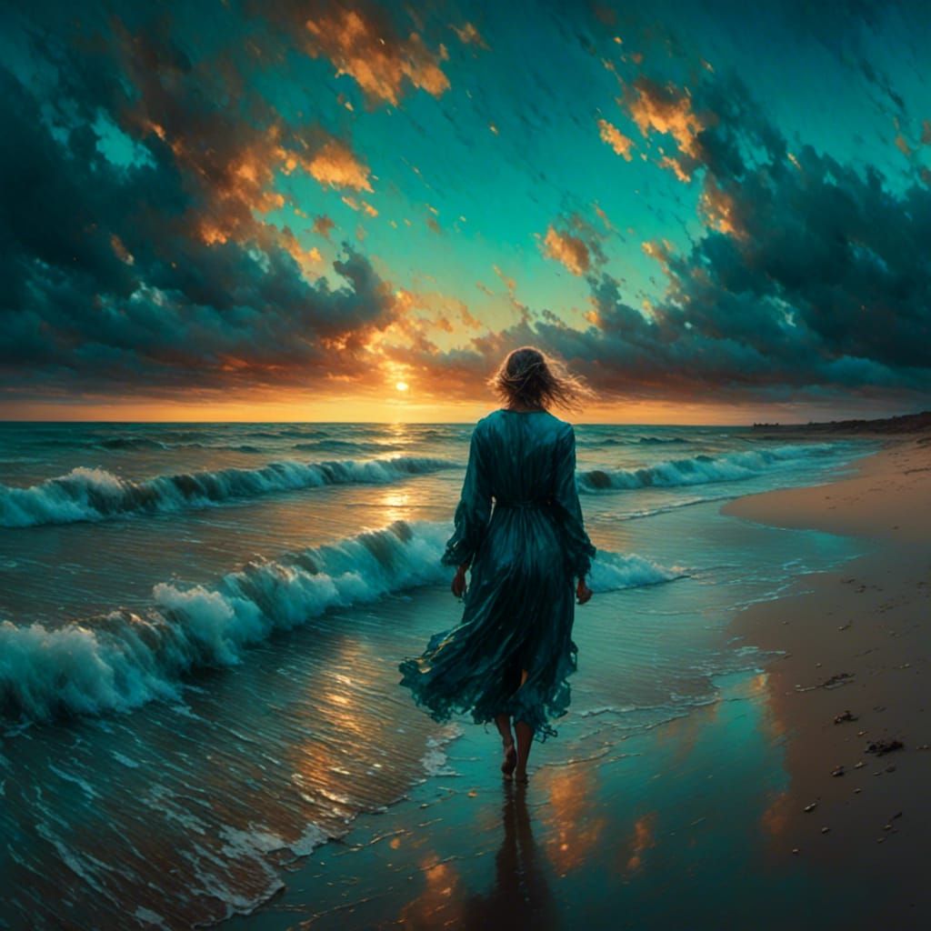 a landscape portrait watercolor of a beach