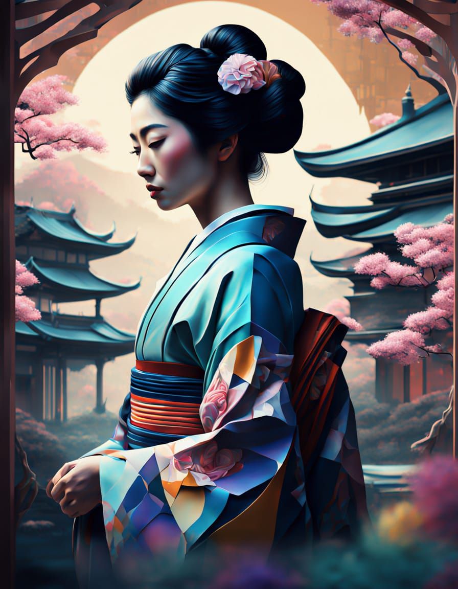 Elegant Geisha in a Dreamy Japanese Garden