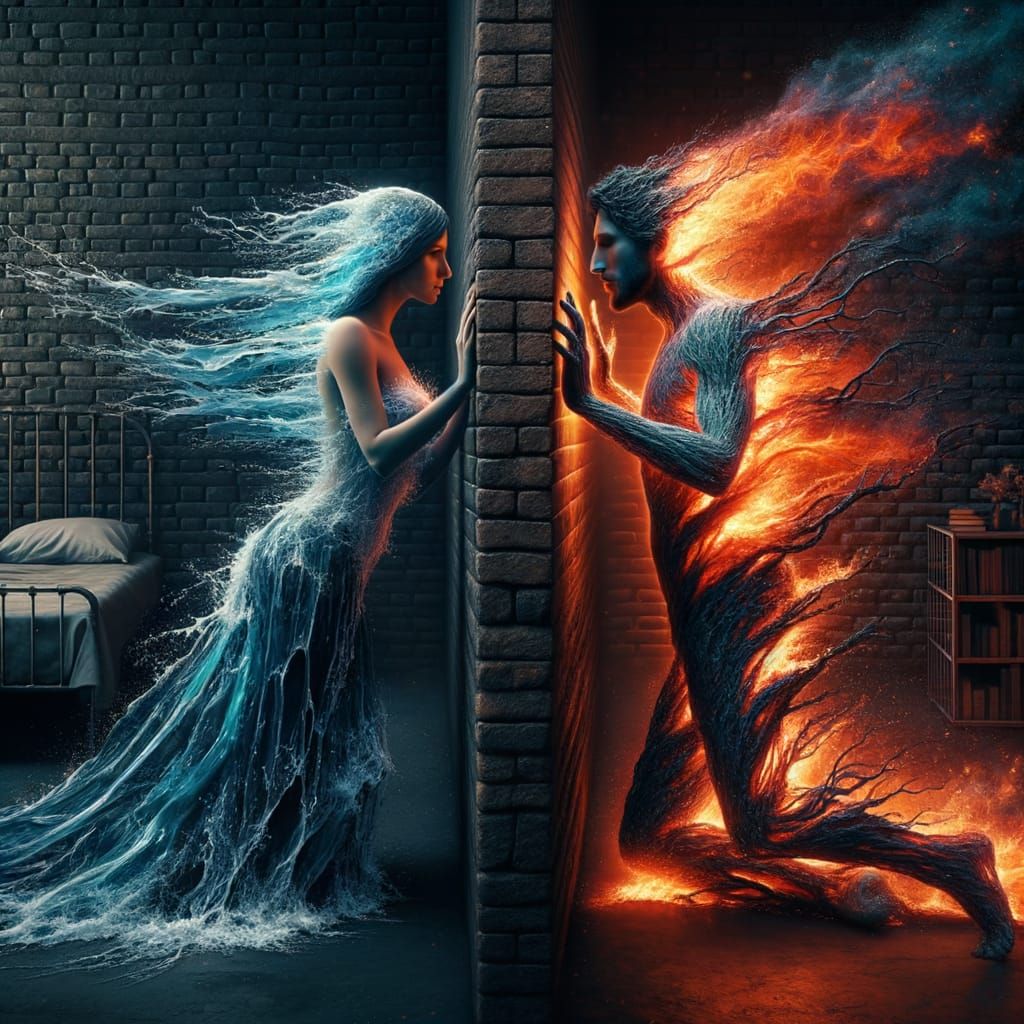 Water Woman and Fire Man Divided