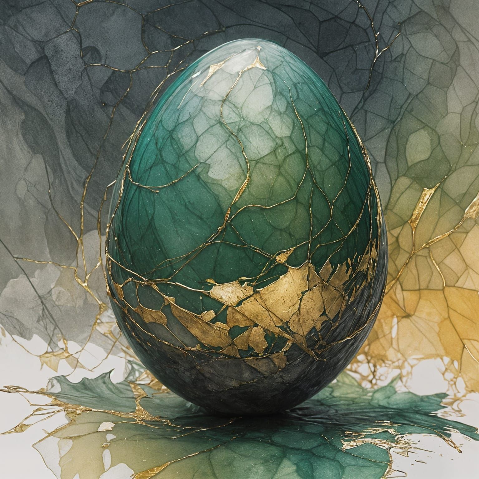 an egg floating in absolute darkness, like a tiny planet. Its surface seems to be woven from a multitude ...  by @Zacharo