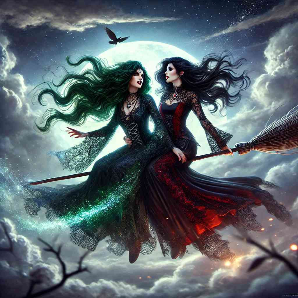 Witches flying on a broom