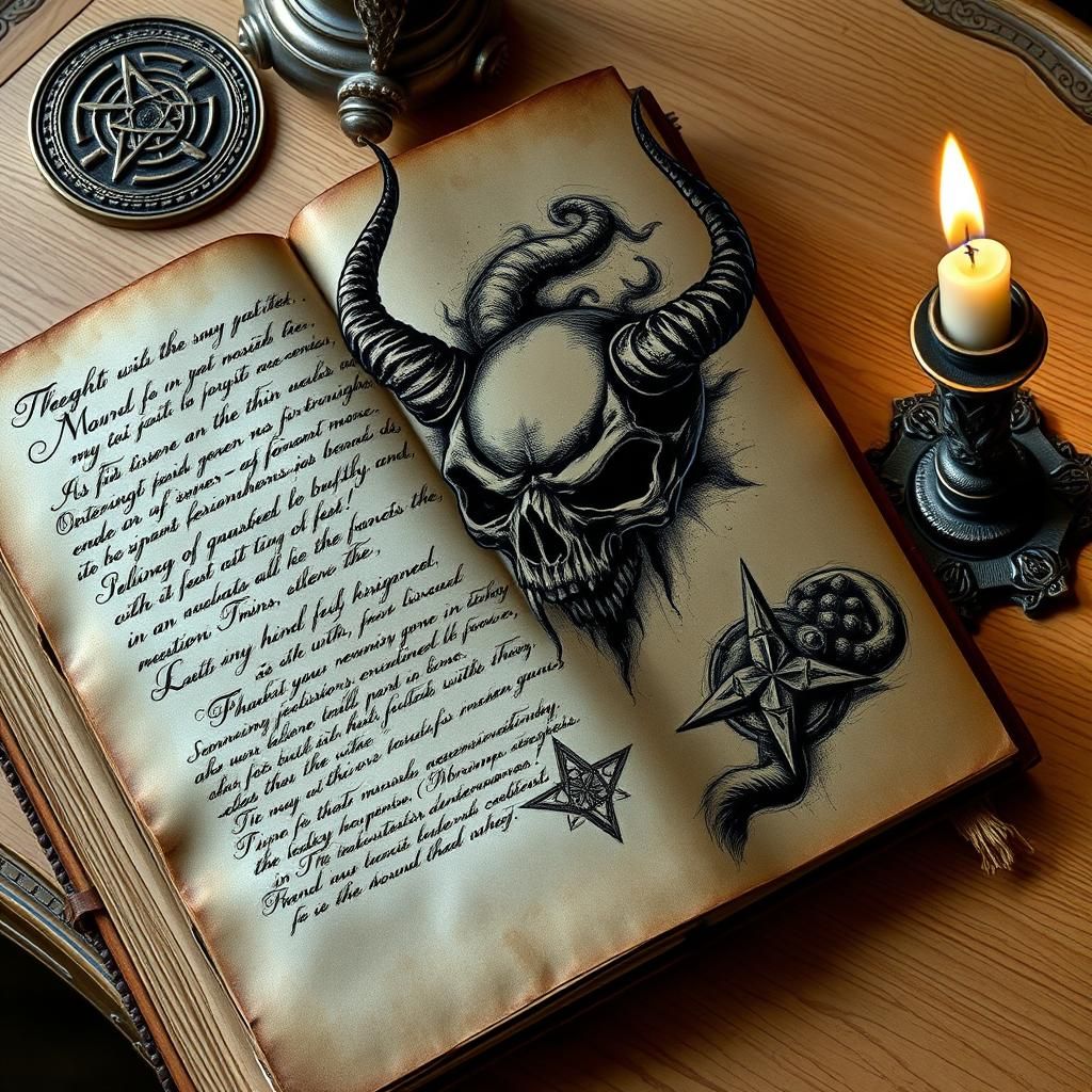 an ancient book with yellowed pages and thick black ink writ...