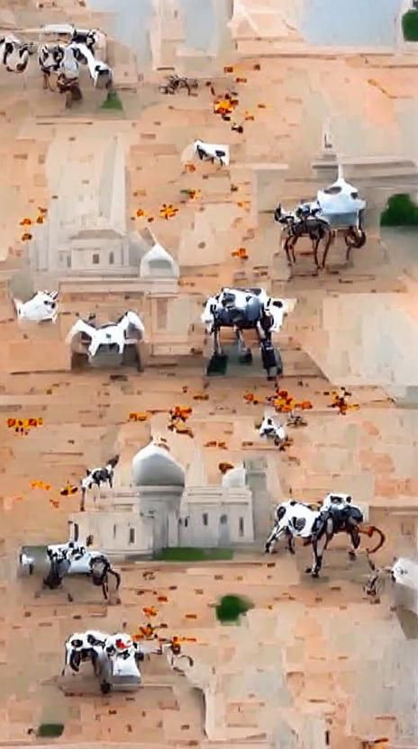Robot cows attacking the Taj Mahal