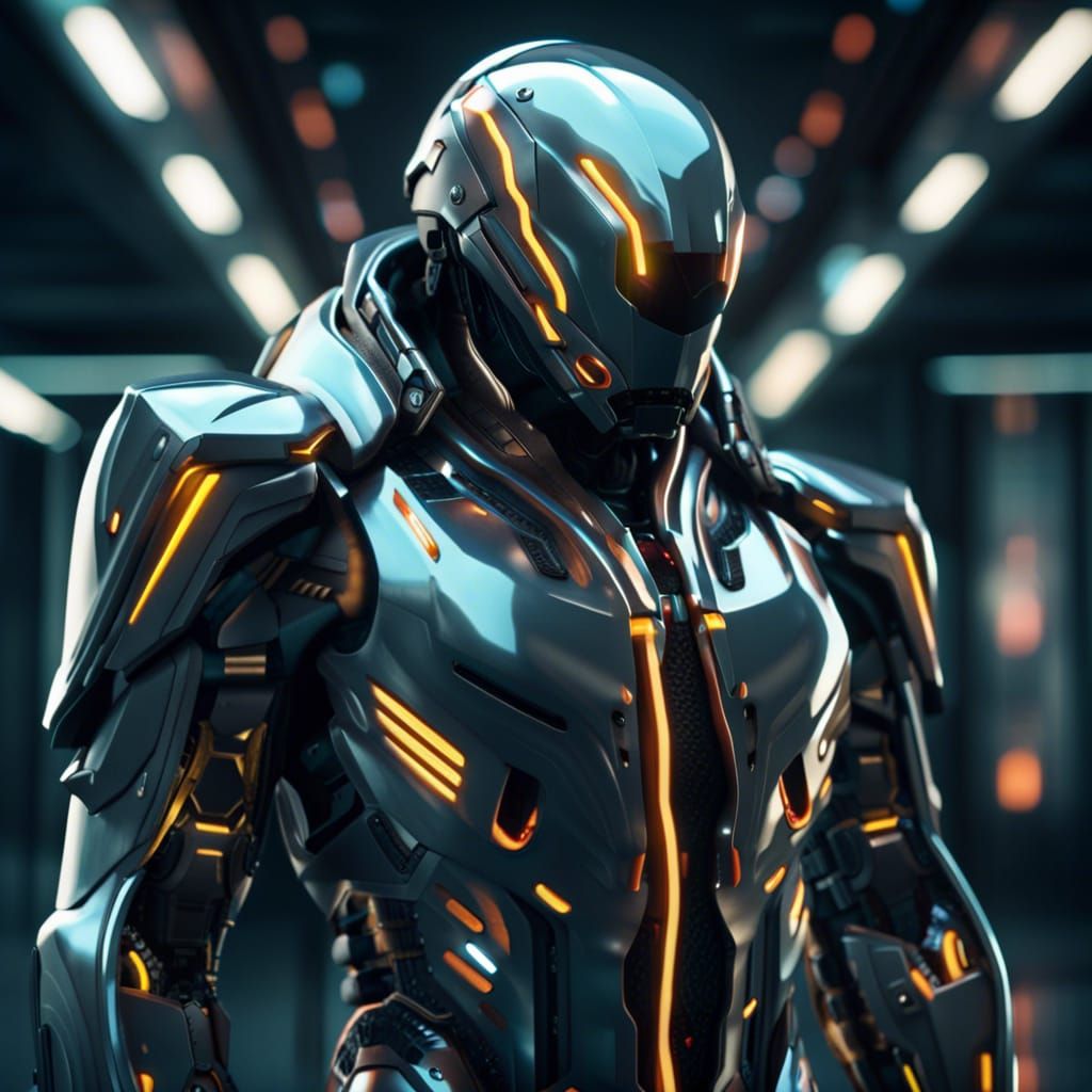 a highly futuristic armoured suit 