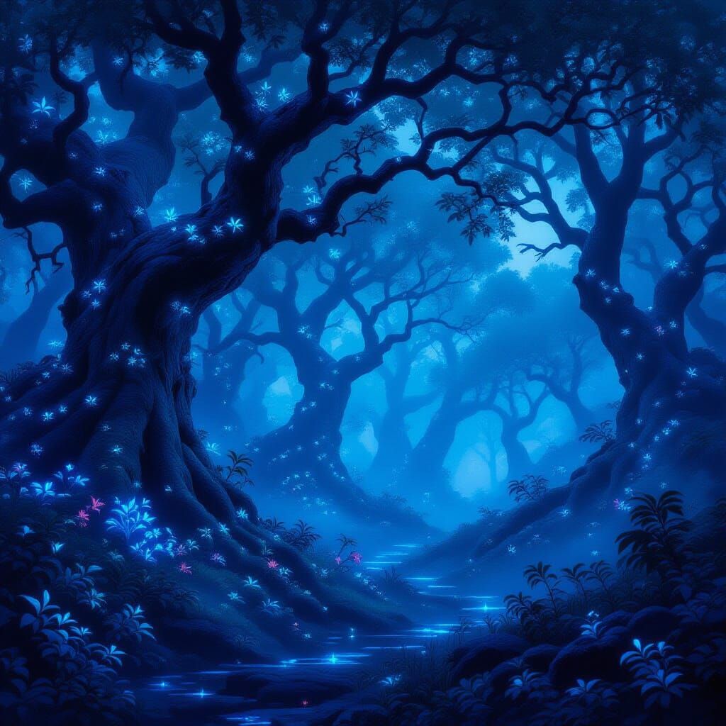 Mystical Bioluminescent Forest at Twilight