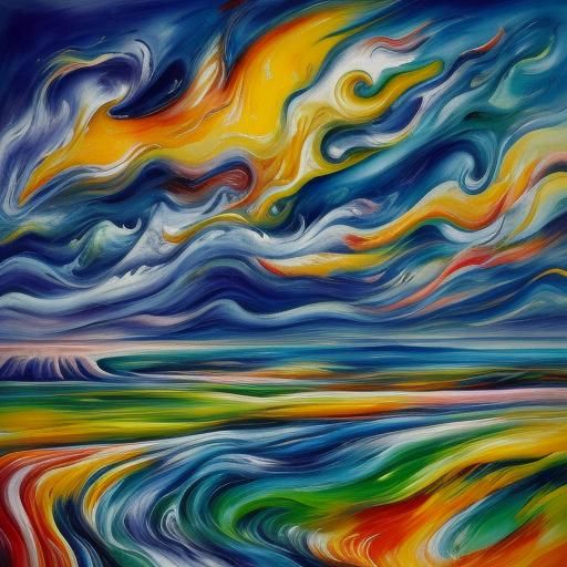 a watercolored painting of a surreal landscape with lots of ...