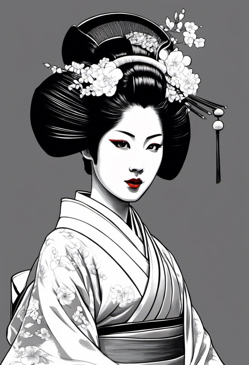 Pencil sketch by Ingress of Japanese geisha - AI Generated Artwork ...