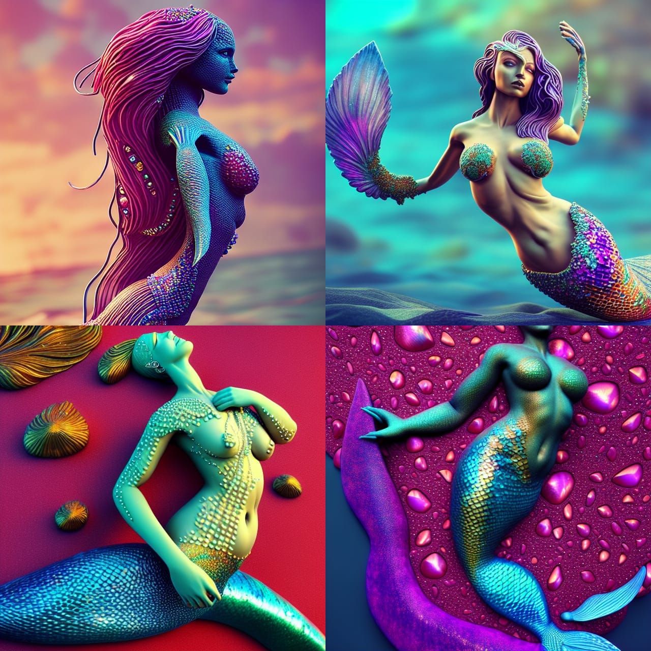 A stunning rendition of full-body female mermaid sculpture m...