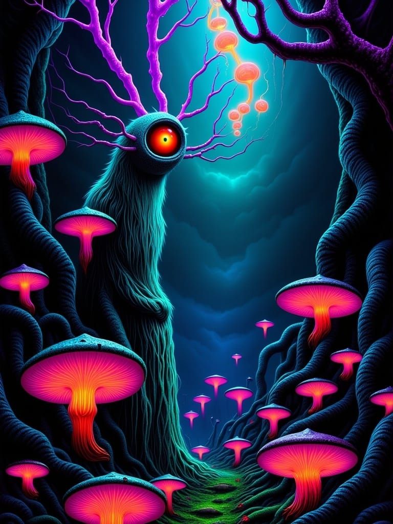 <lora:Rough Neon:1.0> Dr. Seuss's painting "Druid Summoning the Great Pumpkin" folklore horror, by Dr. Seuss, Richard Artschwager,  Rough N...