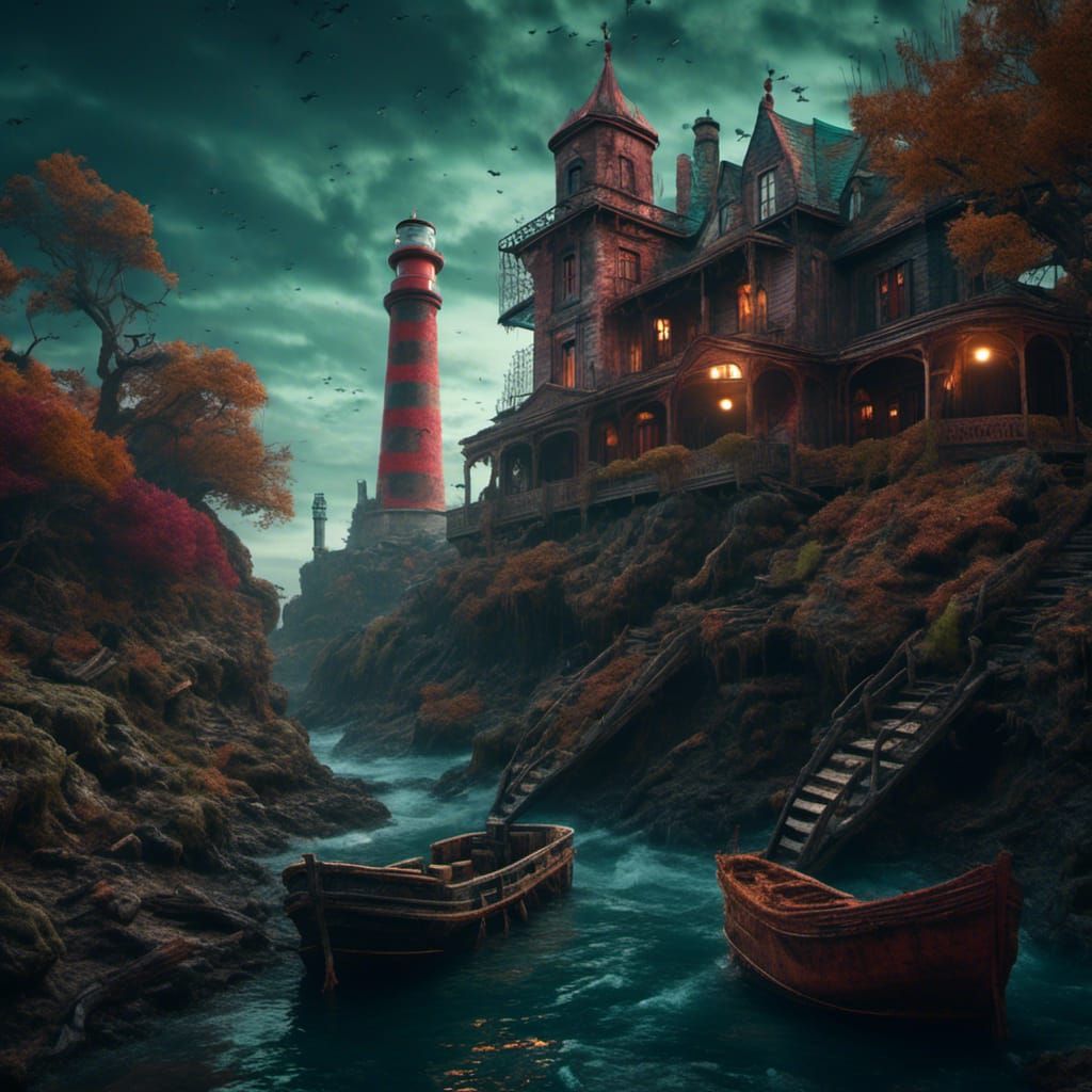 <lora:Steeby Style:1.0>A kracken by a light house