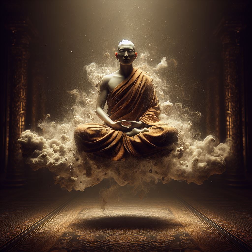 Tibetan monk levitating above the floor
