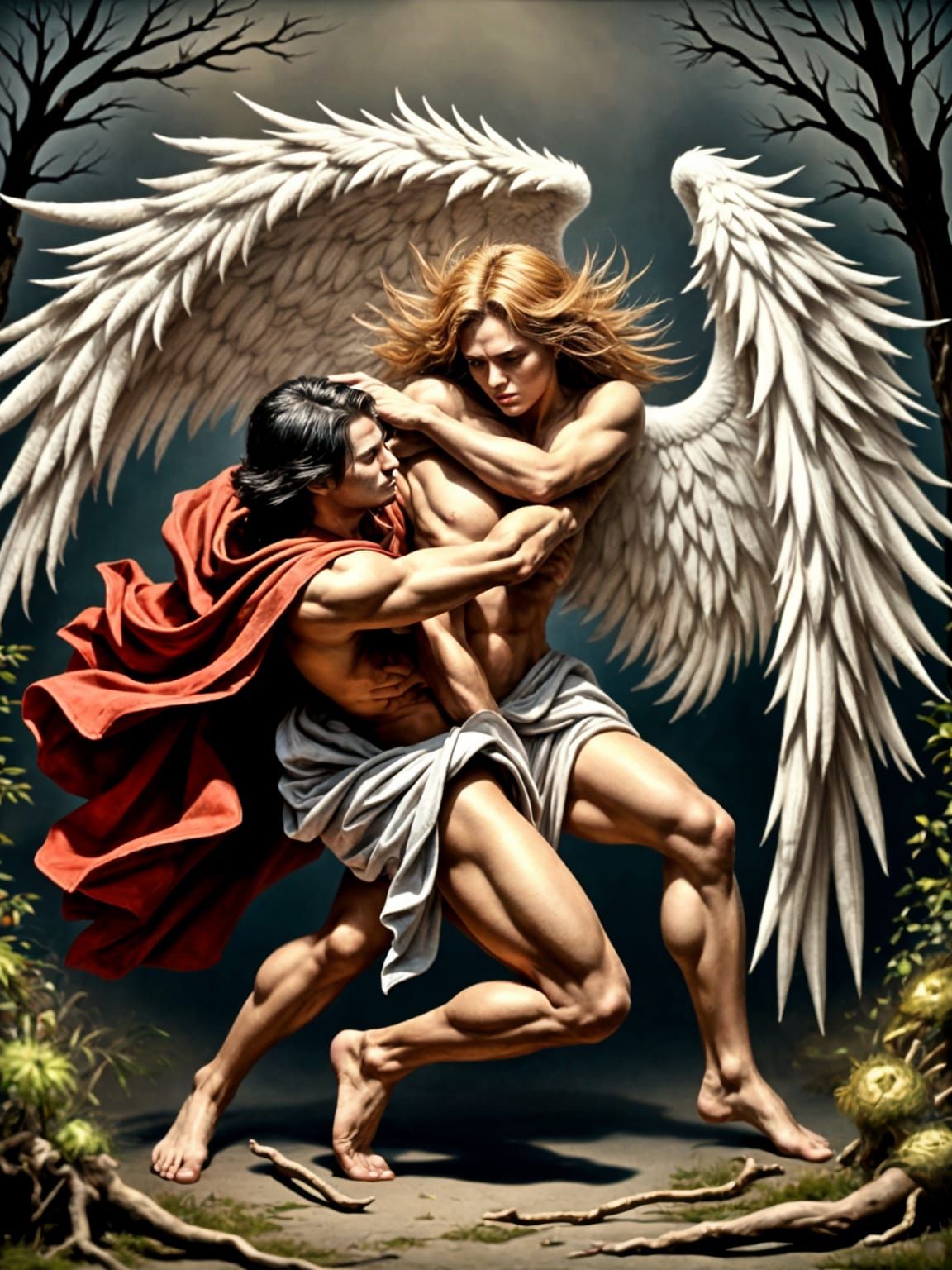 Depiction of the Bible Story of Jacob Wrestling with the Angel  by @Bill A