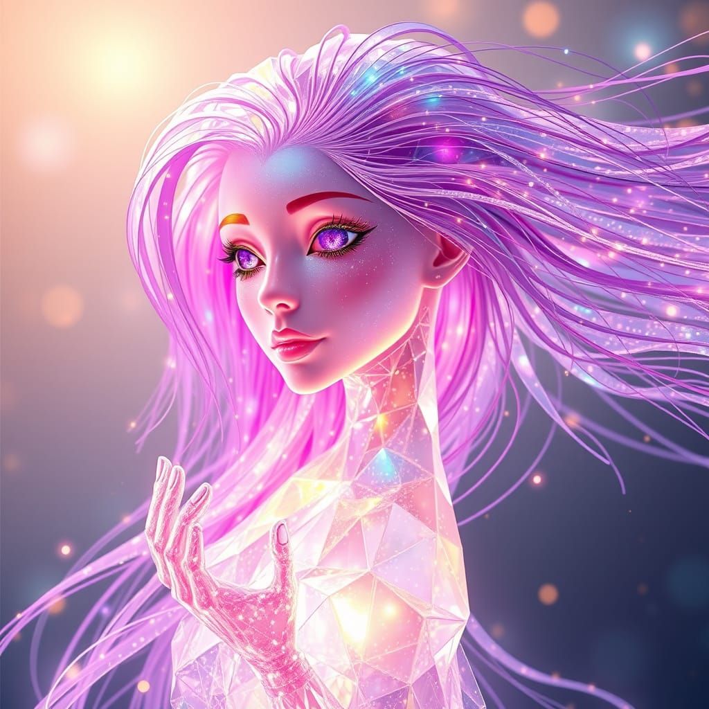 Quantum Crystal Being in Shimmering Symphony