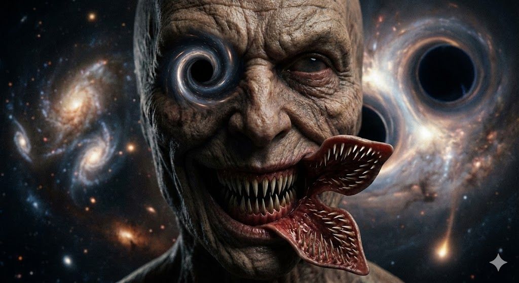 Terrifying Black Hole demogorgan soulless pure evil demented Entity Staring from Dying Universe beyond the 4th wall
