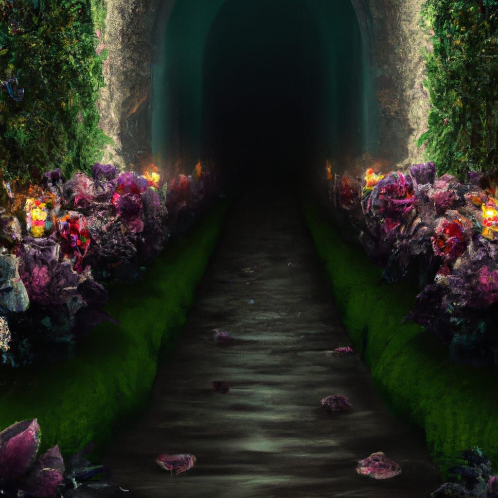 Dark Occult Flower Road in Hyperrealism
