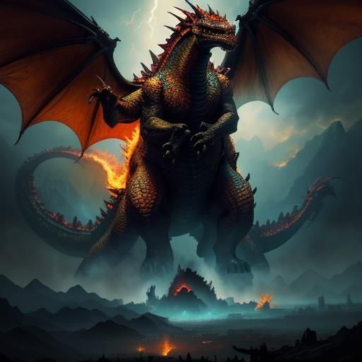 fire breathing dragon fighting godzilla