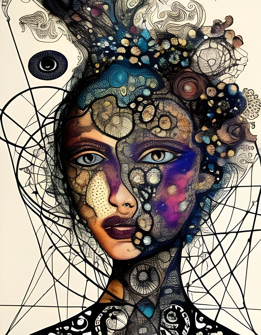 Intricate Woman Portrait in Maximalist Textile Art Style