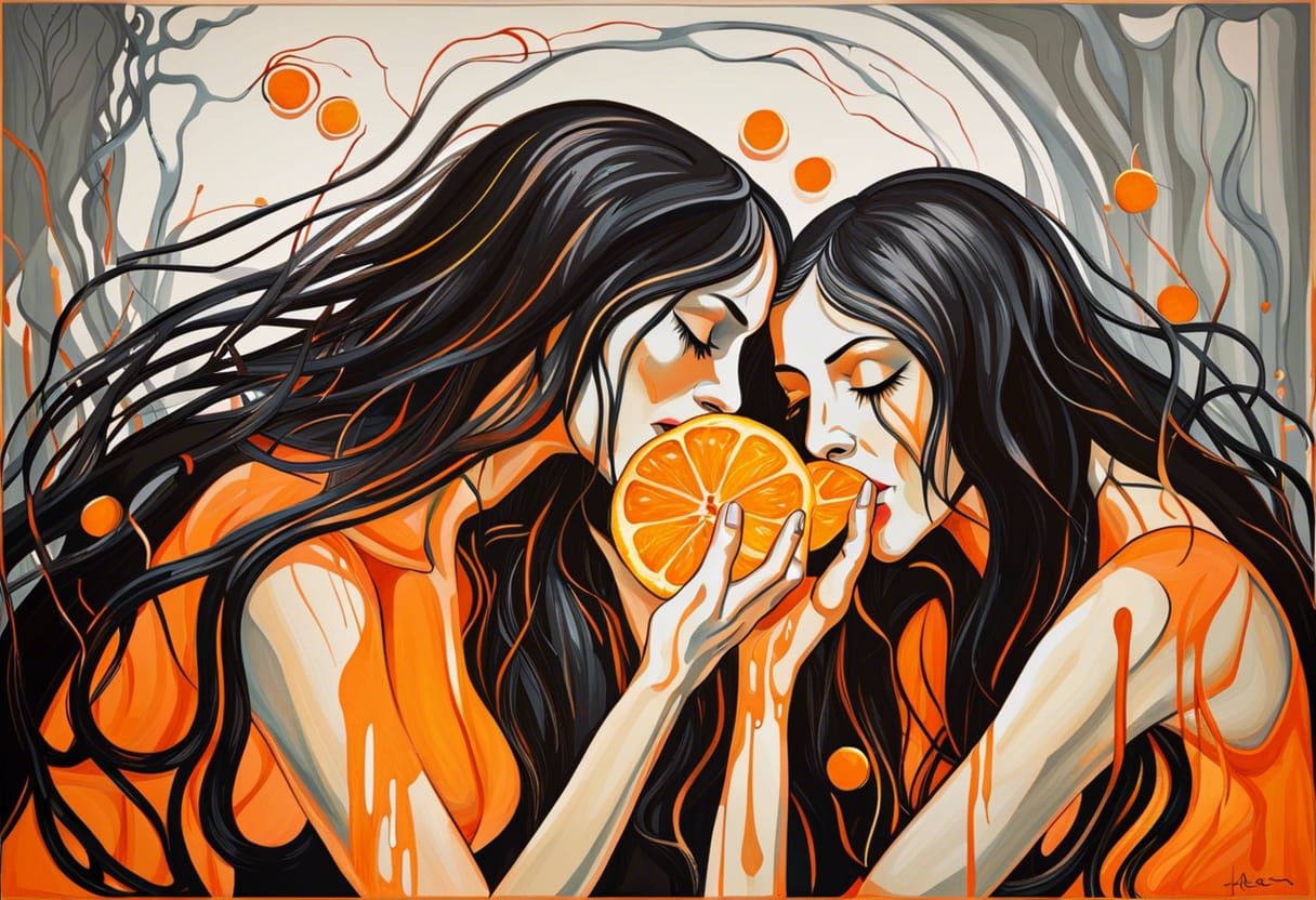 Women Eating Oranges in German Expressionist Style 9 AI Generated