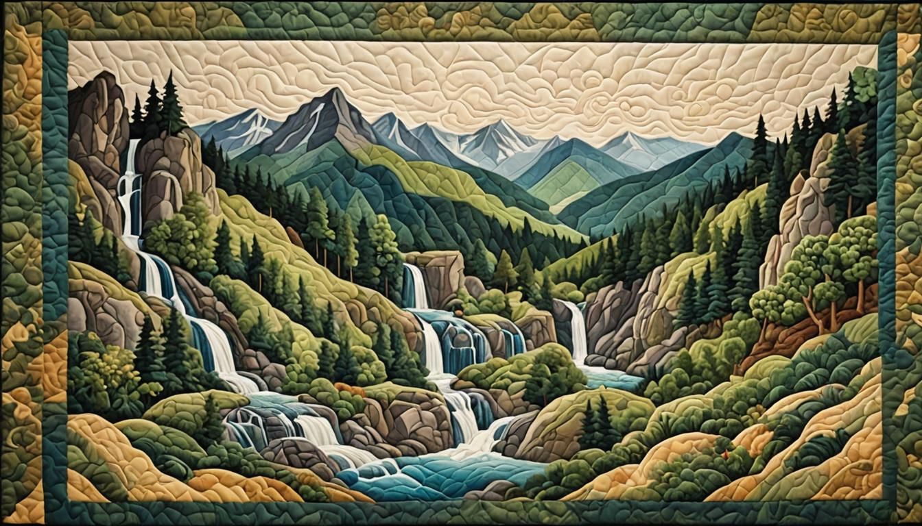 Mountain waterfalls quilt  by @BlueDragonRider