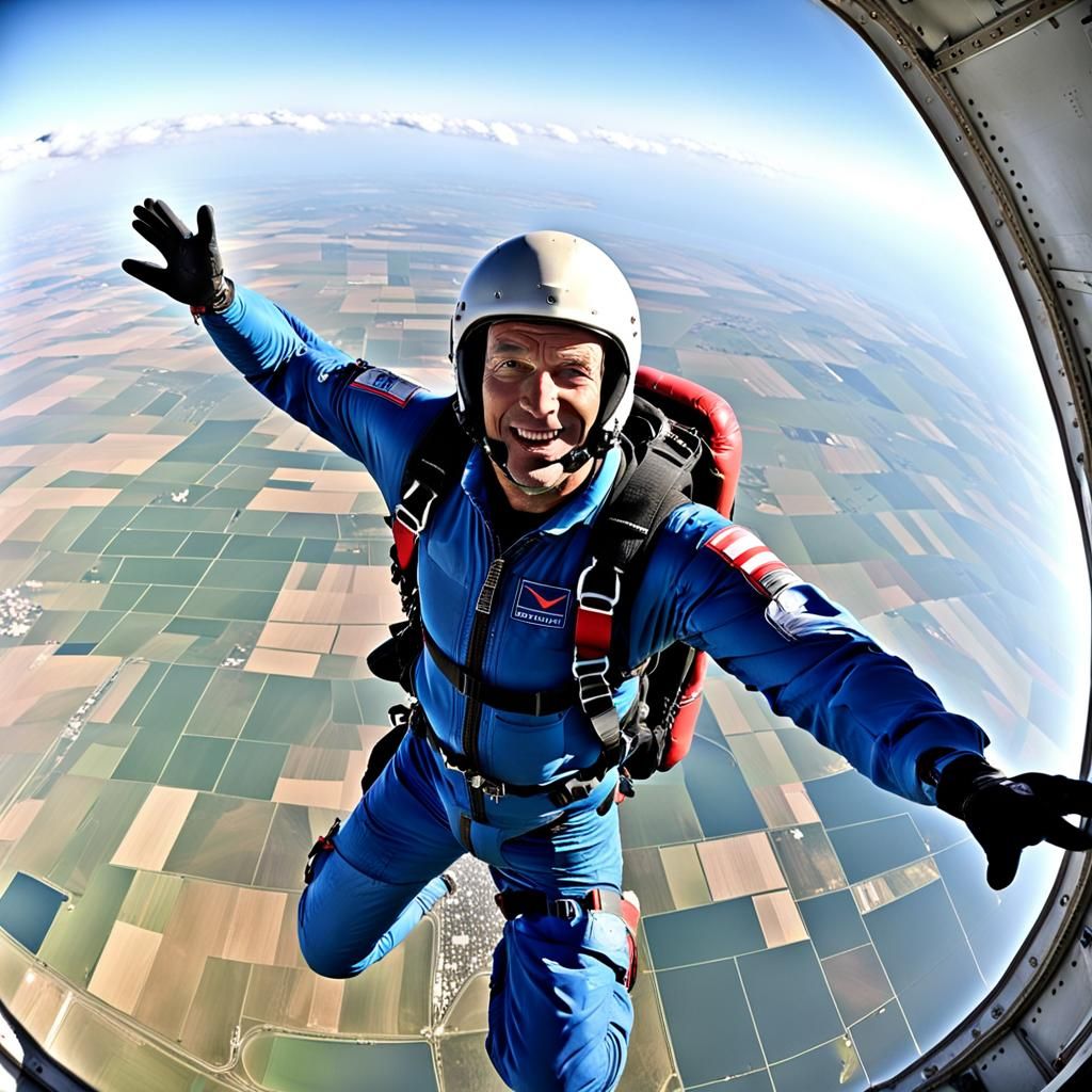 image of skydiveras he prepares  to jump into thin air.  by @undefined