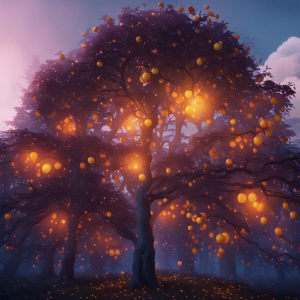 Mystical Forest with Fruit Trees, Fantasy Concept Art