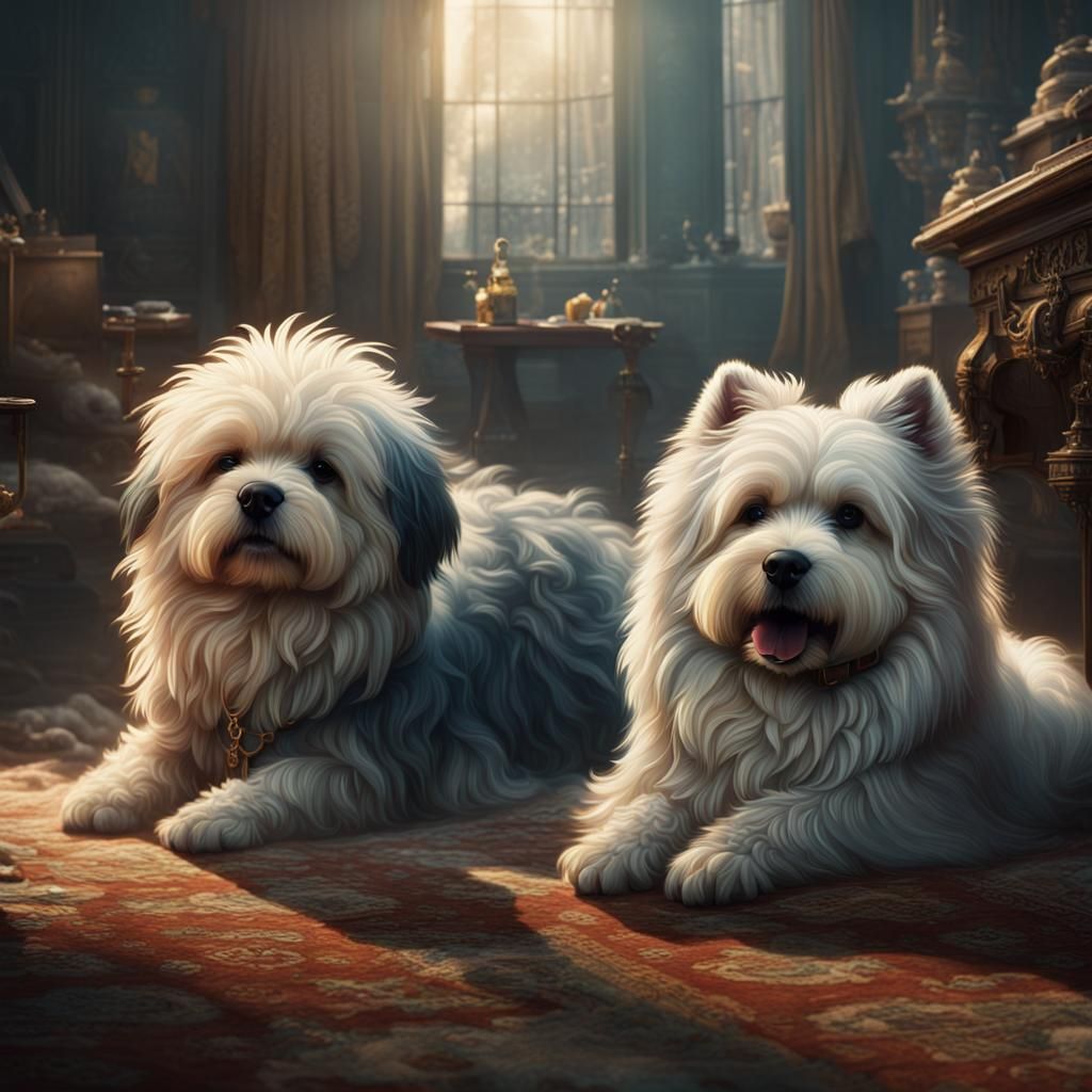 Fluffy Dogs in a Dramatic Digital Painting