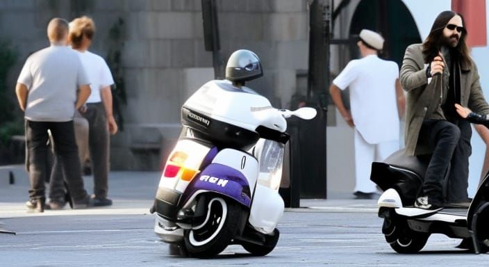 Jared Leto on a scooter preached off by a policeman Jesus Monte Christo ...