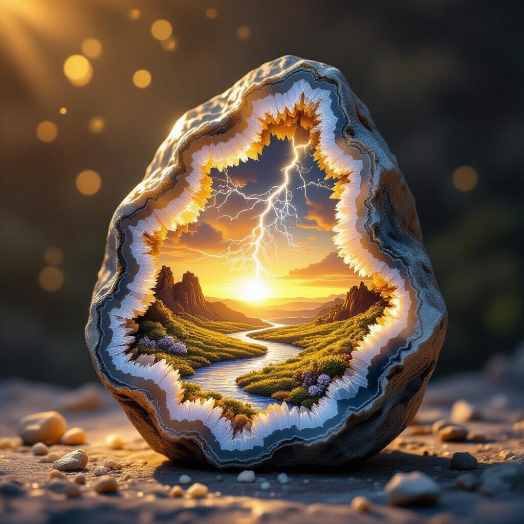 existential themes semi-abstract
cameo petrified lightning trapped in
septarian stone geode crystal
sculpture ...  by @HarrietM