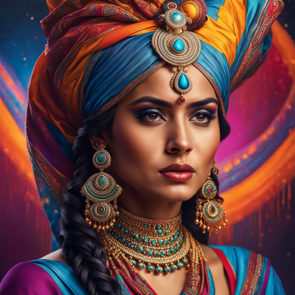 Hyperrealistic portrait of a beautiful indian woman wearing ...