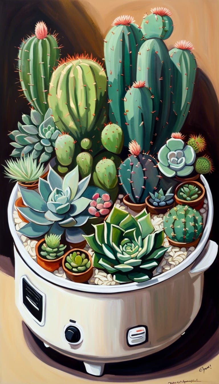 Succulents and Cacti in Rice Cooker Pots