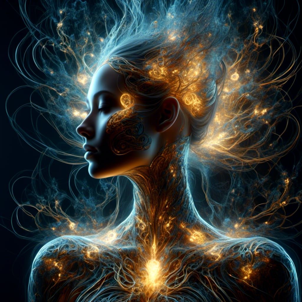 Woman with Glowing Runes and Nervous System