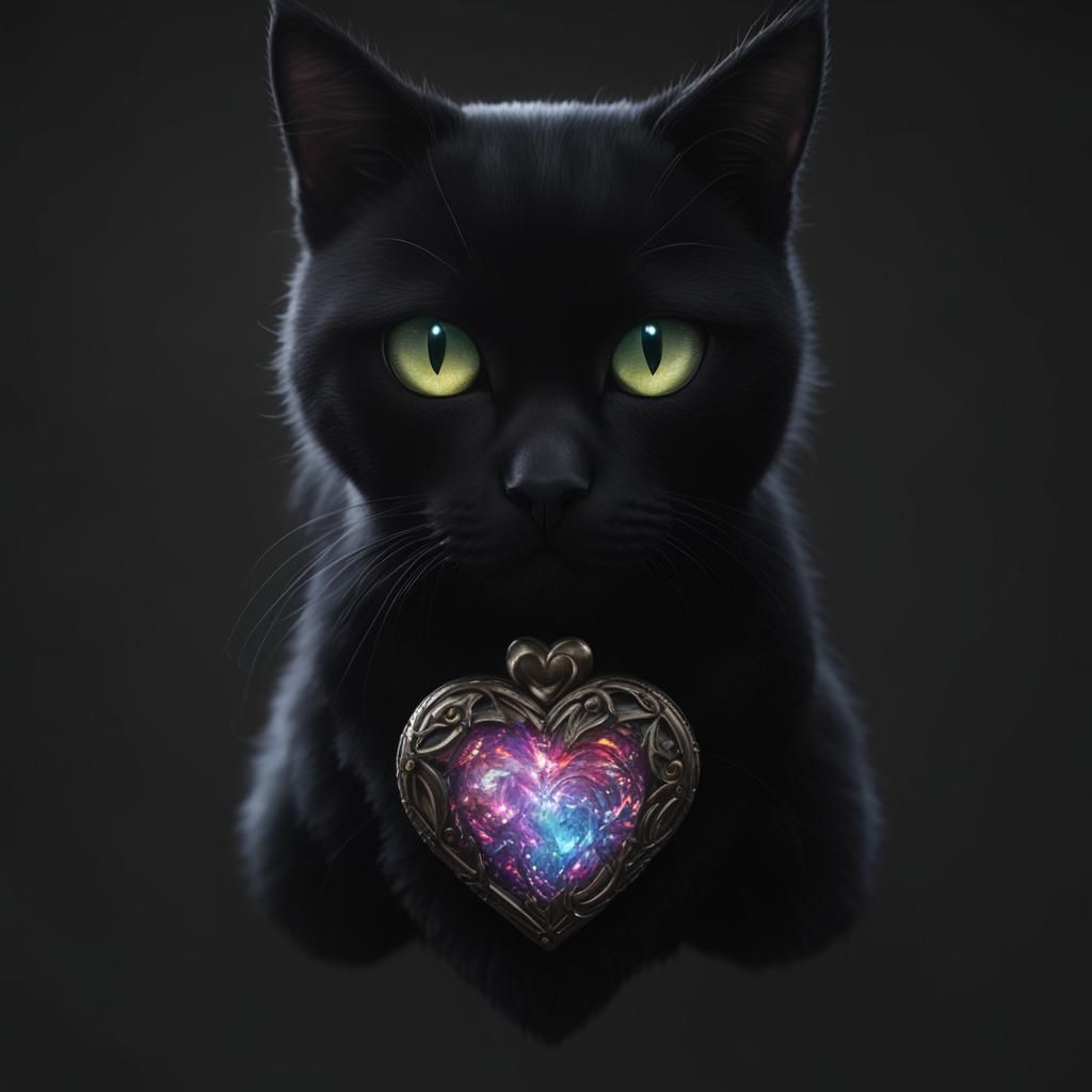 Black cat holding a heart& hyperdetailed intricately detailed trending ...