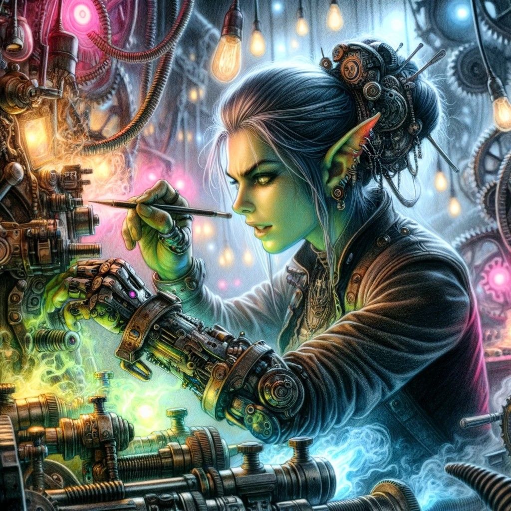 Half-Orc steampunk inventor