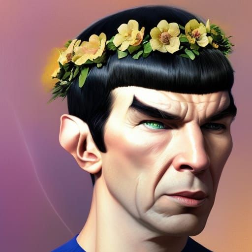 Spock wearing a flower crown