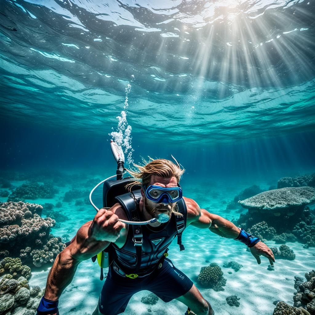 Thor snorkeling in the Bahamas
